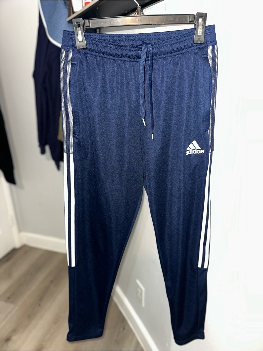 adidas Navy Blue Track Joggers with White Three-Stripes